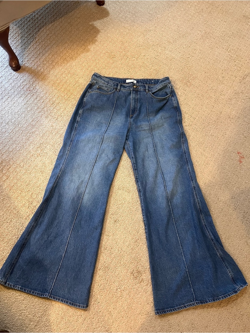 LOFT Dark Blue Wide-Leg Seam-Front Jeans